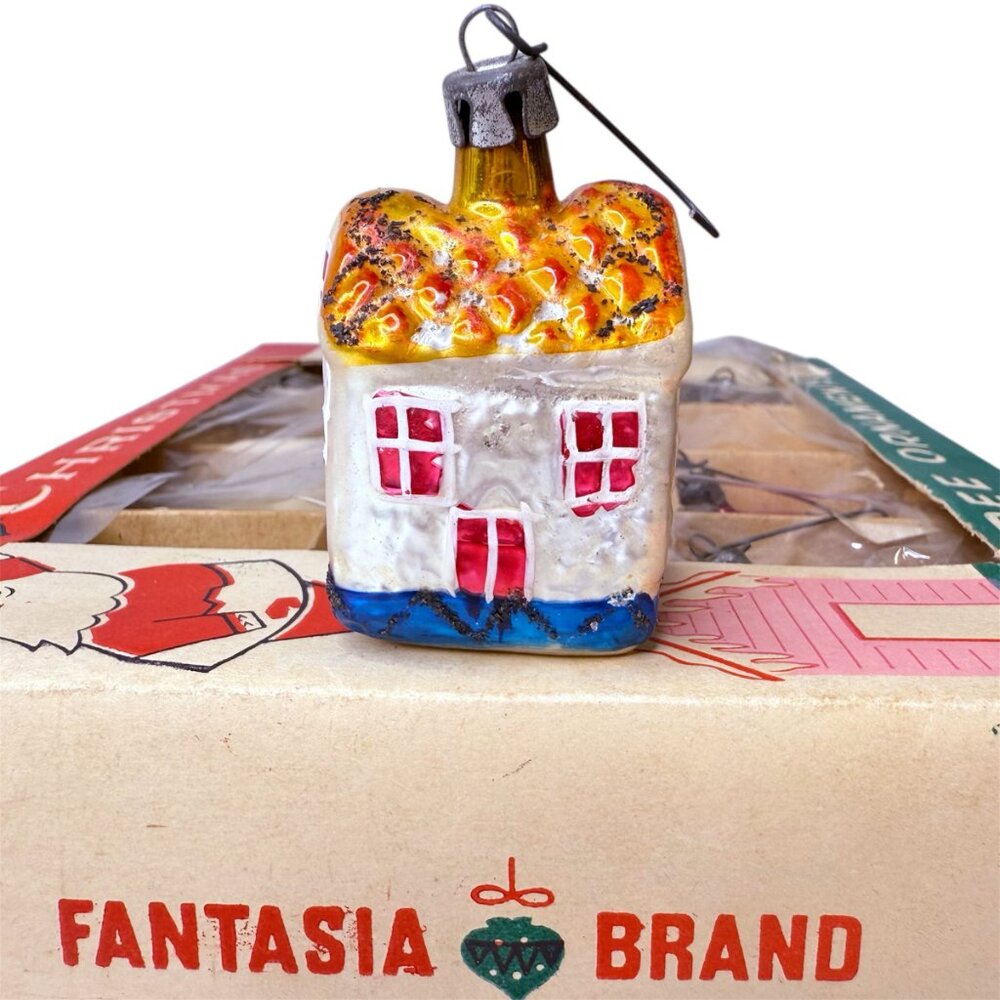 Fantasia Charming House Mercury Glass Hand Painted Vintage Christmas Ornament
